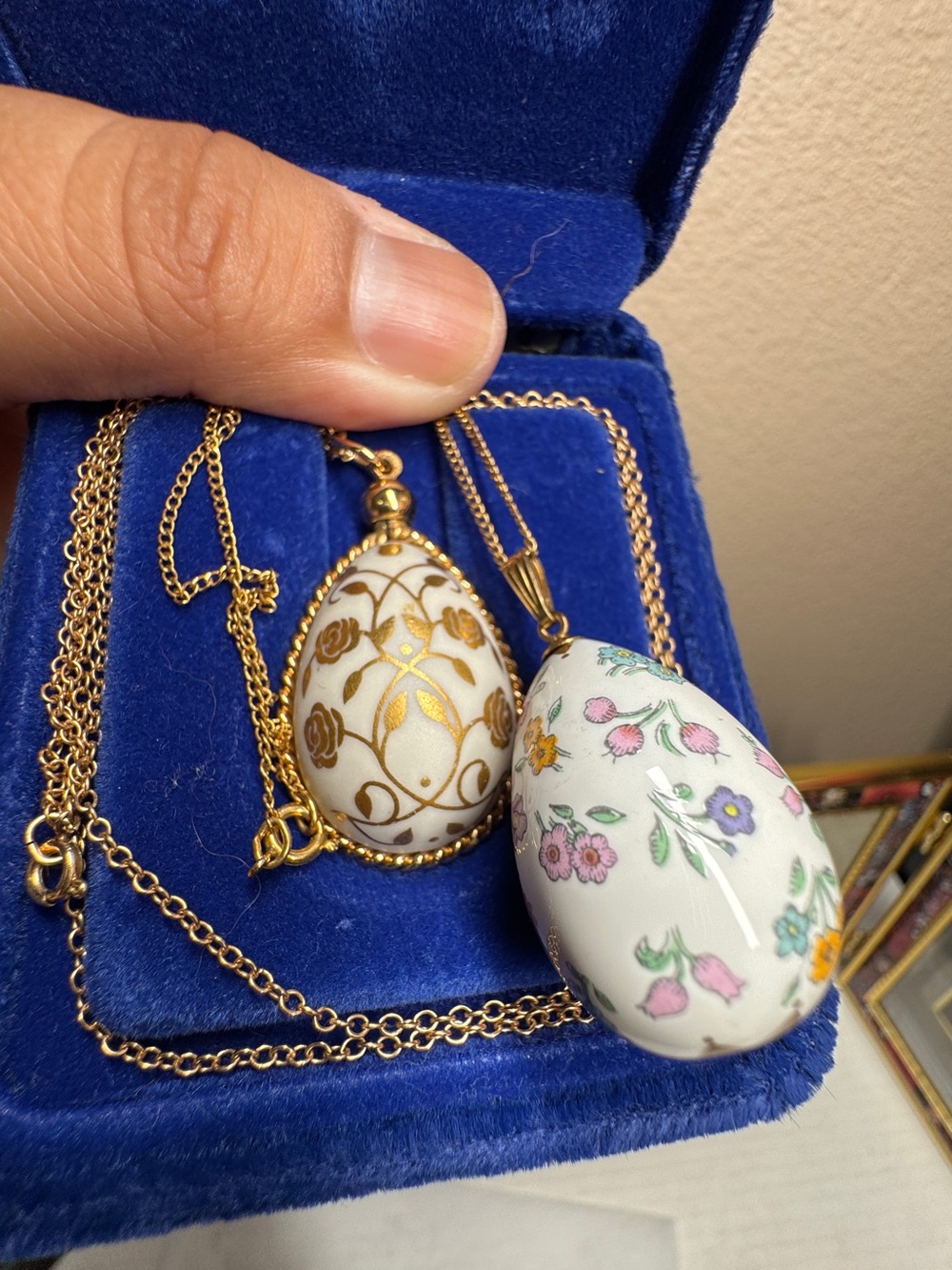 Vintage 12K GF Franklin Mint porcelain egg necklace bundle